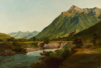 Vue du Château de Wimmis et des environs av Johann Ludwig Aberli