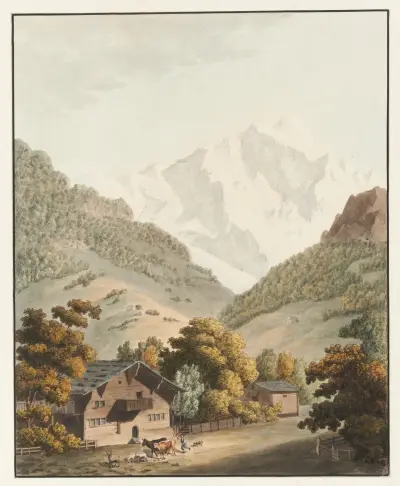 Utsikt mot Jungfrau-Horn (Jungfruns topp) av Johann Ludwig Aberli
