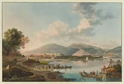 Utsikt över Yverdon, sedd från Clindi av Johann Ludwig Aberli