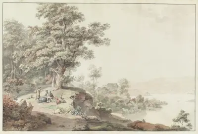 Vue prise aux environs du Lac de Bienne av Johann Ludwig Aberli