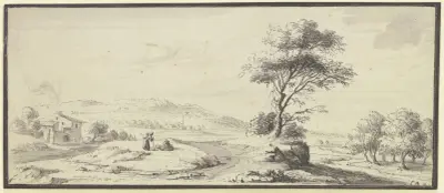 Vidsträckt landskap med träd av Johann Ludwig Aberli