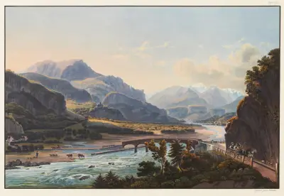 Entrée dans la vallée de Domletschg prise près du pont d’Ortenstein av Johann Ludwig Bleuler