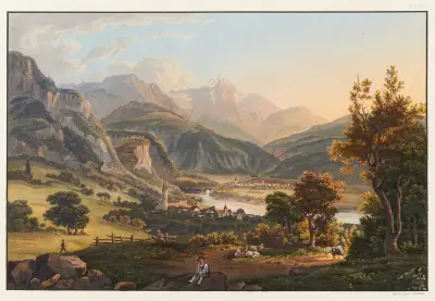 Environs de Tousis et vue vers le Pizbeverin av Johann Ludwig Bleuler
