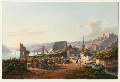 Vue de Bacharach et de la Ruine de Stahlek av Johann Ludwig Bleuler
