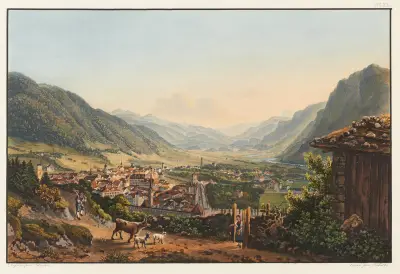 Vue de la ville de Coire et de ses environs av Johann Ludwig Bleuler