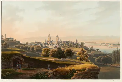 Vy av staden Mainz och dess omgivningar av Johann Ludwig Bleuler