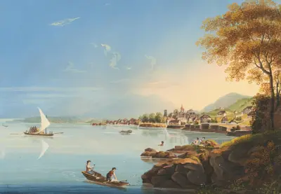 Vy av staden Neuchâtel i Schweiz av Johann Ludwig Bleuler