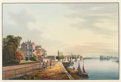 Vue du château de Biberich résidance de S.A.S. le Grand Duc de Nassau av Johann Ludwig Bleuler