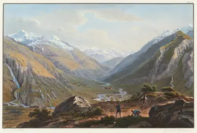 Vy från foten av Lucmanier mot Sainte-Marie och Medelsdalen av Johann Ludwig Bleuler