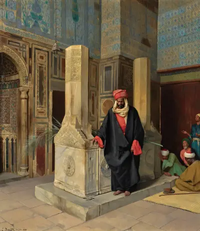 Praying In The Blue Mosque, Cairo av Ludwig Deutsch