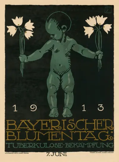 Bayrischer Blumentag. Tuberkulose-Bekämpfung 1913 av Ludwig Hohlwein