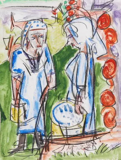Bäuerinnen am Brunnen auf der Stafelalp av Ernst Ludwig Kirchner