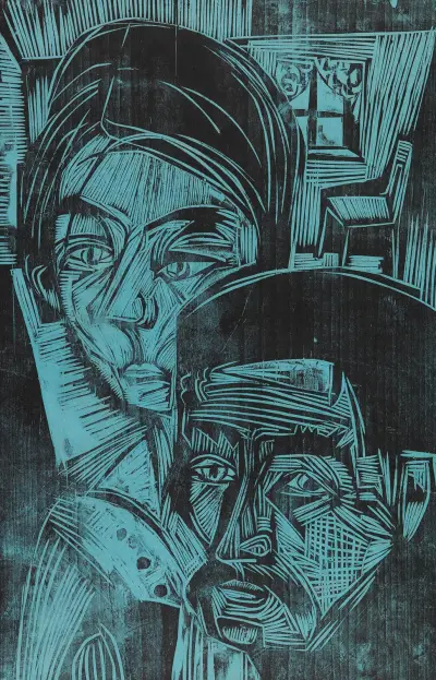 Bauernpaar in der Hütte (Andres und Annamargret Müller) av Ernst Ludwig Kirchner
