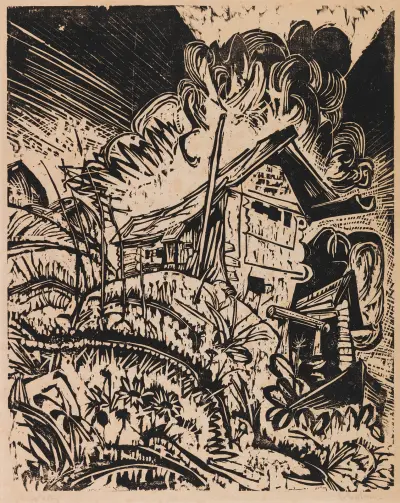 Berghaus mit Gewitterwolke (Alphütte bei Gewitter) von Ernst Ludwig Kirchner