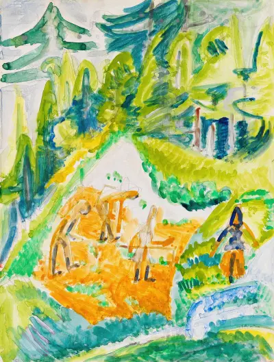 Davoser Landschaft mit Bergbauern av Ernst Ludwig Kirchner