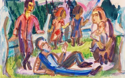 Familie auf der Wiese av Ernst Ludwig Kirchner