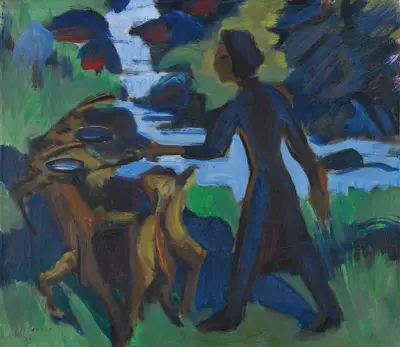 Frau mit Ziege av Ernst Ludwig Kirchner