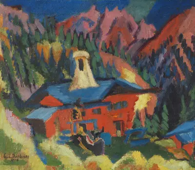 Haus auf der Staffel av Ernst Ludwig Kirchner