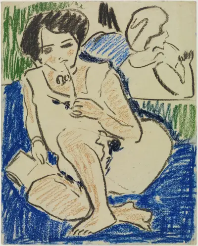 Hockende mit Buch av Ernst Ludwig Kirchner