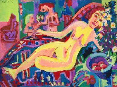 Nacktes Mädchen auf Diwan av Ernst Ludwig Kirchner