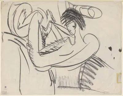 Sitting female nude av Ernst Ludwig Kirchner