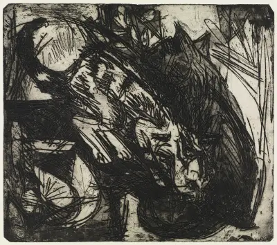 Zwei Katzen;Berghäuser – Stafelalp av Ernst Ludwig Kirchner