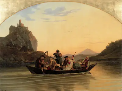 Crossing at Schreckenstein av Adrian Ludwig Richter