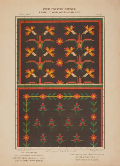 Les ornements de l’industrie domestique – Couvertures tissues et tapis des paysans Routheniens Pl.17 av Ludwik Wierzbicki