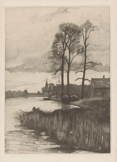 Rivierlandschap av Hendrik Maarten Krabbé