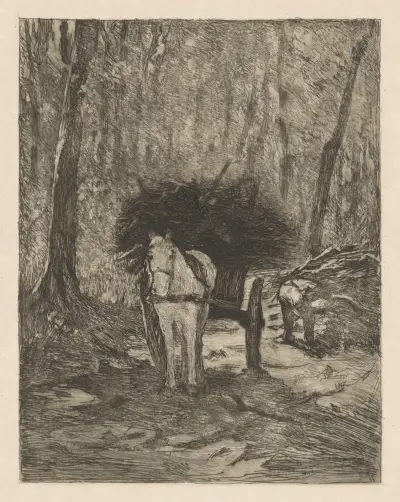 Man som samlar ved i en skog av Hendrik Maarten Krabbé