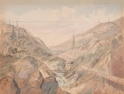 Suspension Flume. Cañon near Murphy’s Diggings, Cala. av James Madison Alden