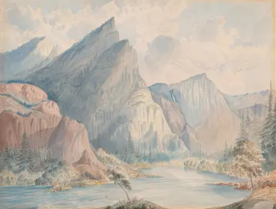 The Three Brothers. 4000 ft. high with distant view of the big falls. Valley of the Yo-Semite av James Madison Alden