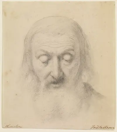 Wycliffe Reading his Translation of the Bible – Study for the Head of Wycliffe av Ford Madox Brown