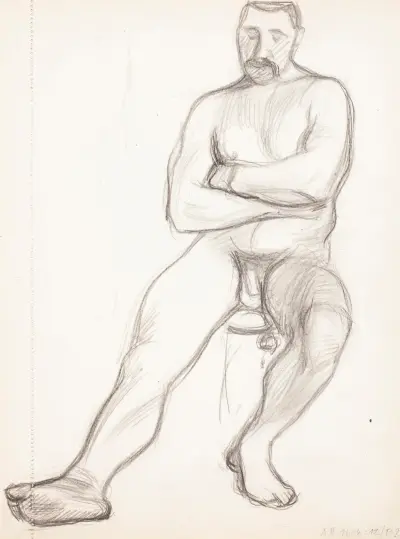 Siedzący akt mężczyzny, szkic, 1905, Magnus Enckell