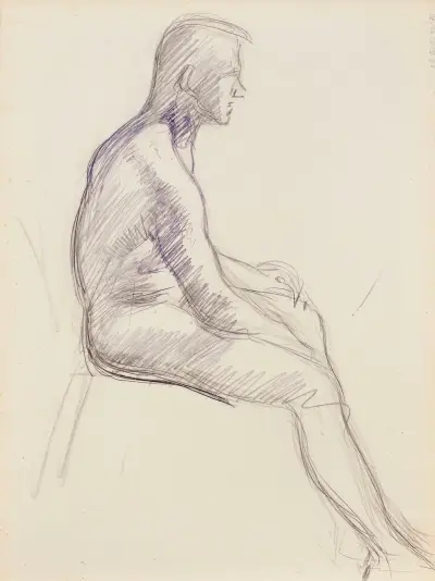 Sittande naken man, skiss av Magnus Enckell