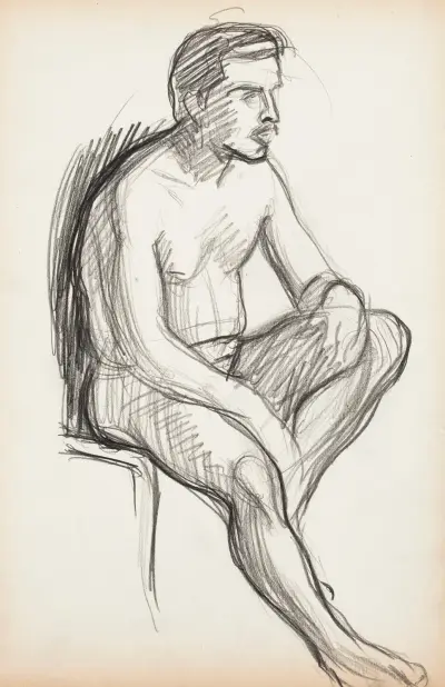 Sittande naken man, skiss av Magnus Enckell