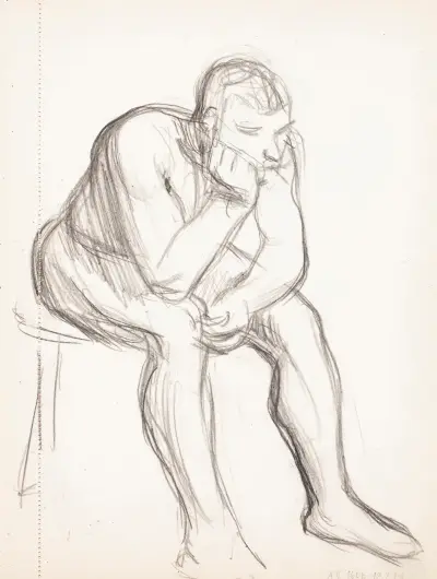 Sittande naken man mediterar, skiss av Magnus Enckell