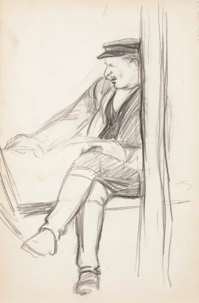 Sittande man med mössa, skiss av Magnus Enckell