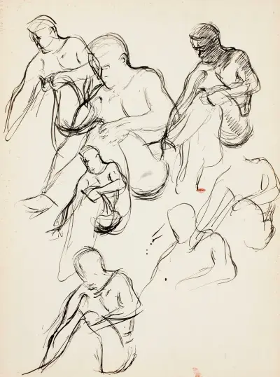 Skisser av en sittande man av Magnus Enckell