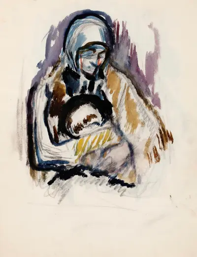Förstudie till målningen Mor och barn (Pietà) av Magnus Enckell