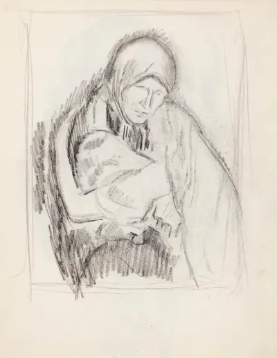 Skiss till målningen Mor och barn (Pietà) av Magnus Enckell