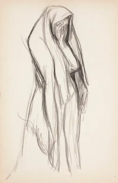 Skiss till målningen Gråtande kvinna, 1904 av Magnus Enckell