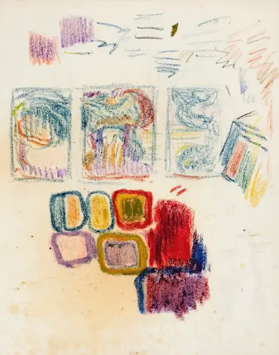 Luonnos Veljesvala seinämaalaukseen ja värejä av Magnus Enckell