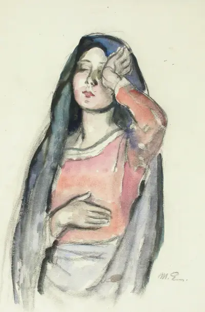 Maria, skiss till glasmålningen Ave Maria i Björneborgs kyrka av Magnus Enckell
