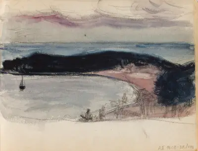 Sjölandskap med vik, skiss av Magnus Enckell