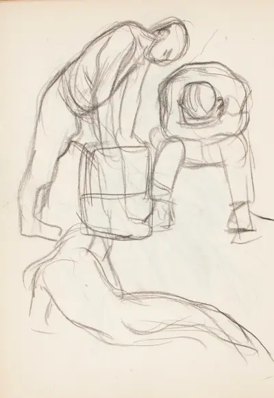 Män i olika ställningar, skiss av Magnus Enckell