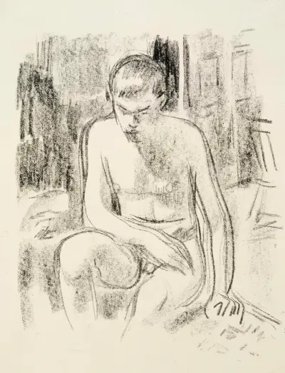 Sittande naken pojke av Magnus Enckell