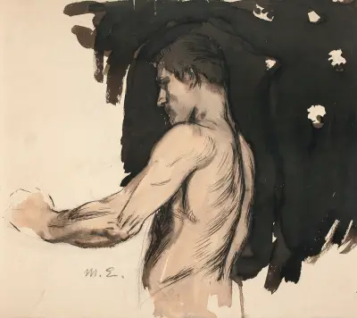 Studie, halvfigur av naken man av Magnus Enckell
