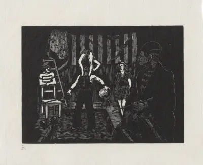 Acrobates, clown à la grosse caisse von Marc Gonthier