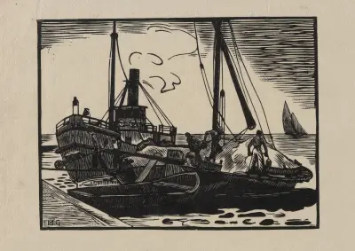 Lastat pråm och ångbåt av Marc Gonthier